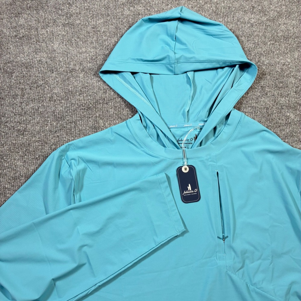 Johnnie-O Maxwel‎ Performance Hoodie Mens Medium Haze Blue NWT UPF 50 Pocket